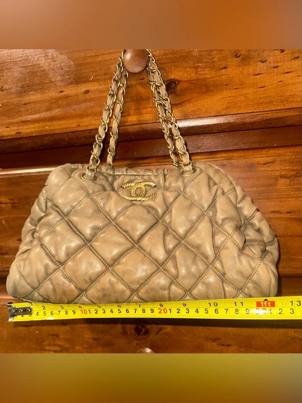 CHANEL Quilted Bowler Hobo Bag in Dark Beige/Taupe with Gold Hardware